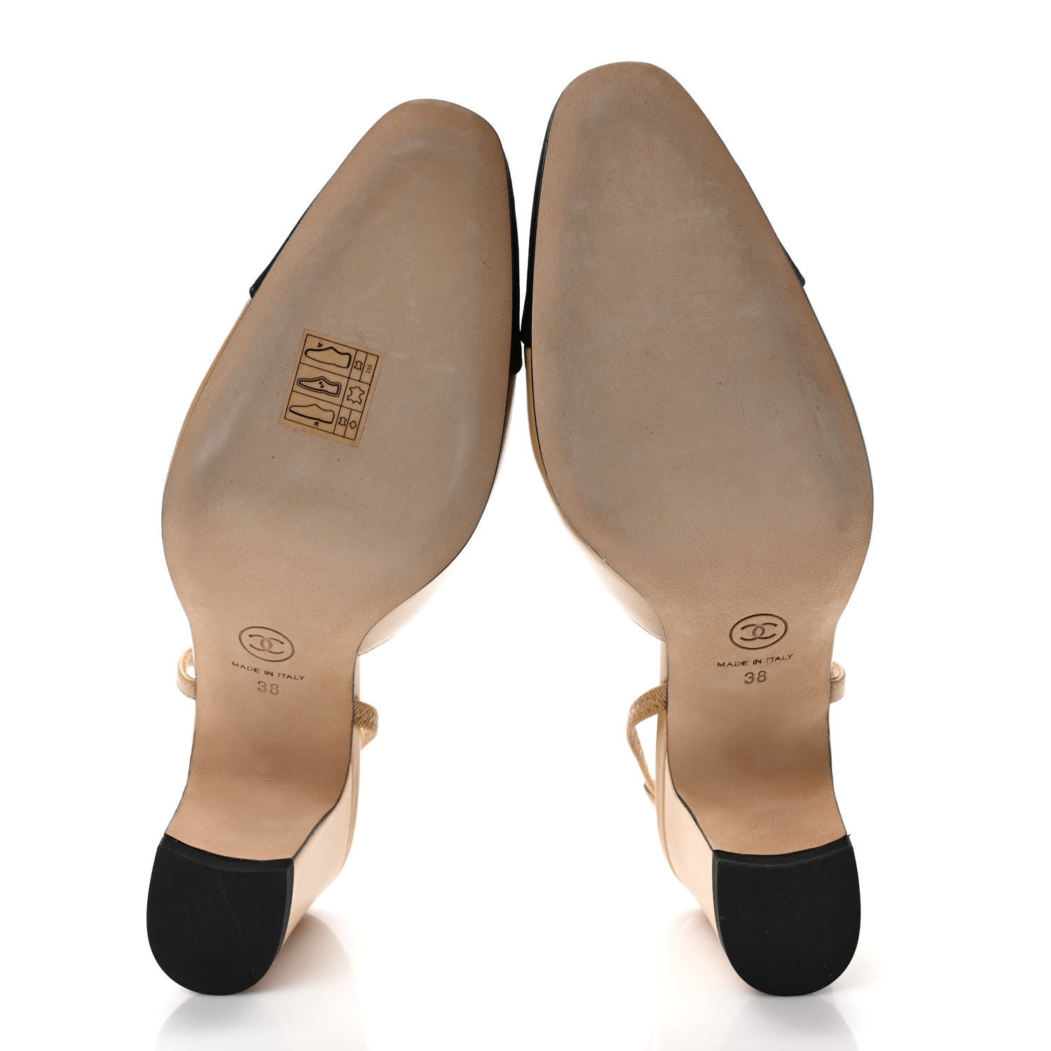 Chanel Goatskin Grosgrain Cap Toe CC Slingback Pumps 38 Beige Black 5 of 8