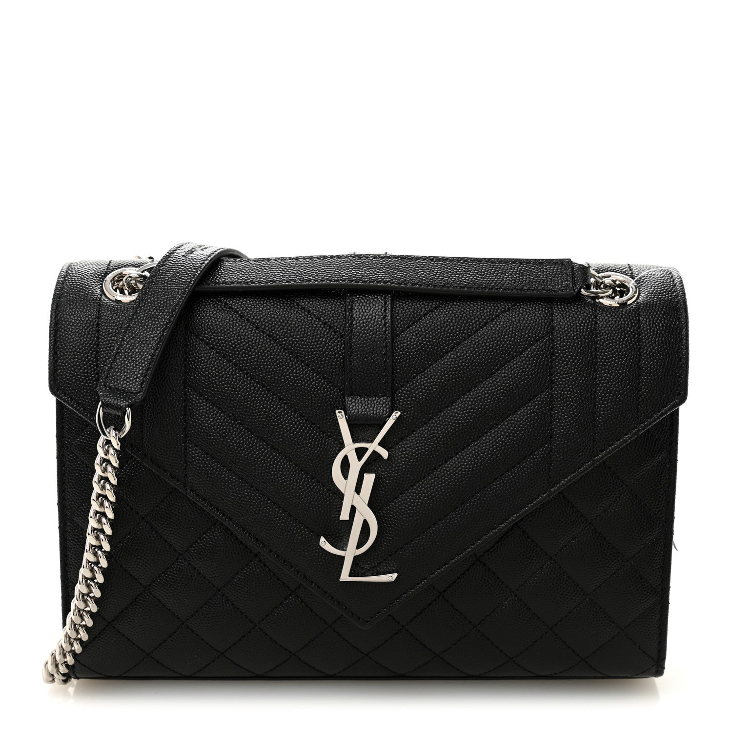 Saint Laurent Grain De Poudre Textured Mixed Matelasse Triquilt Medium Monogram Satchel Black 1 of 9