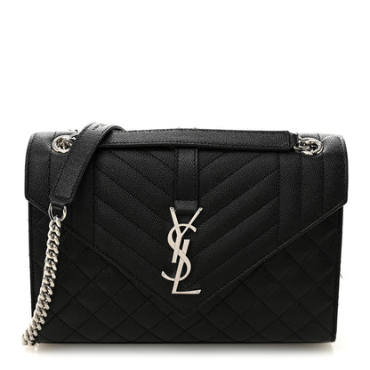 Saint Laurent Grain De Poudre Textured Mixed Matelasse Triquilt Medium Monogram Satchel Black 1 of 9
