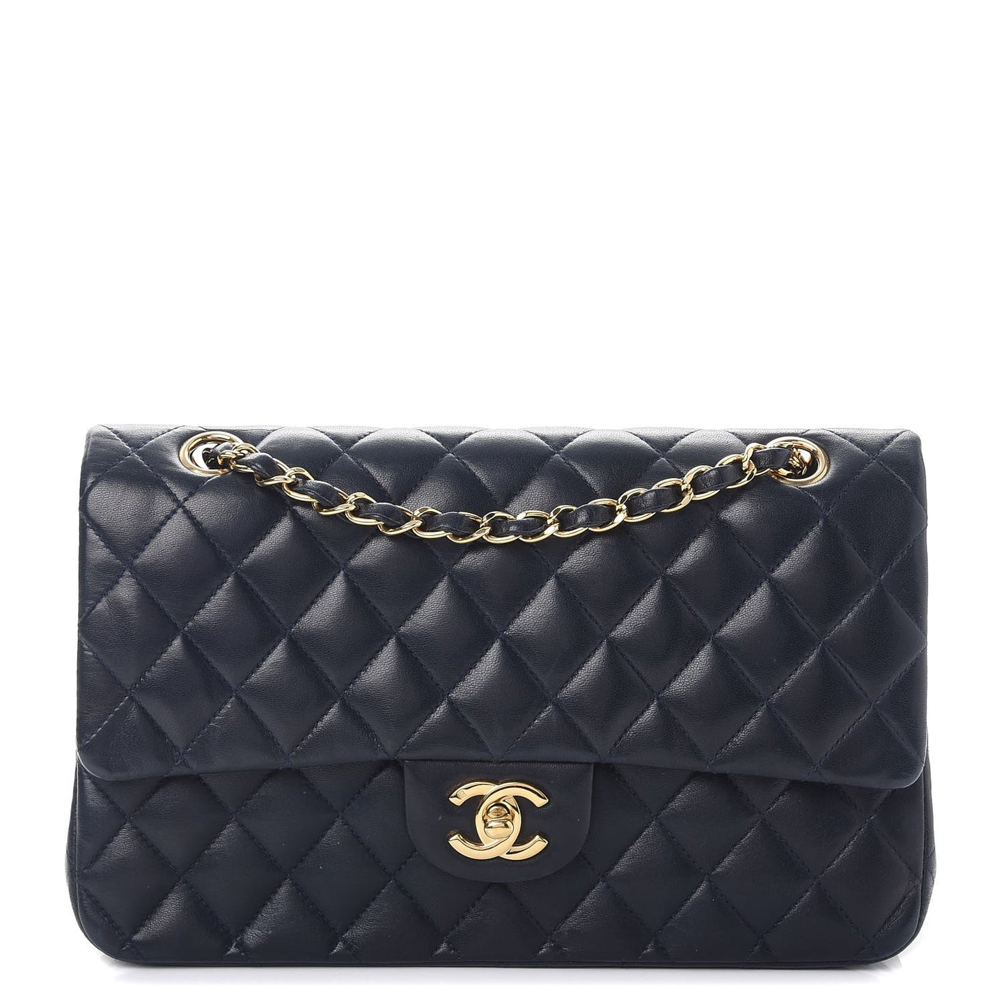 Lambskin Quilted Medium Double Flap Navy