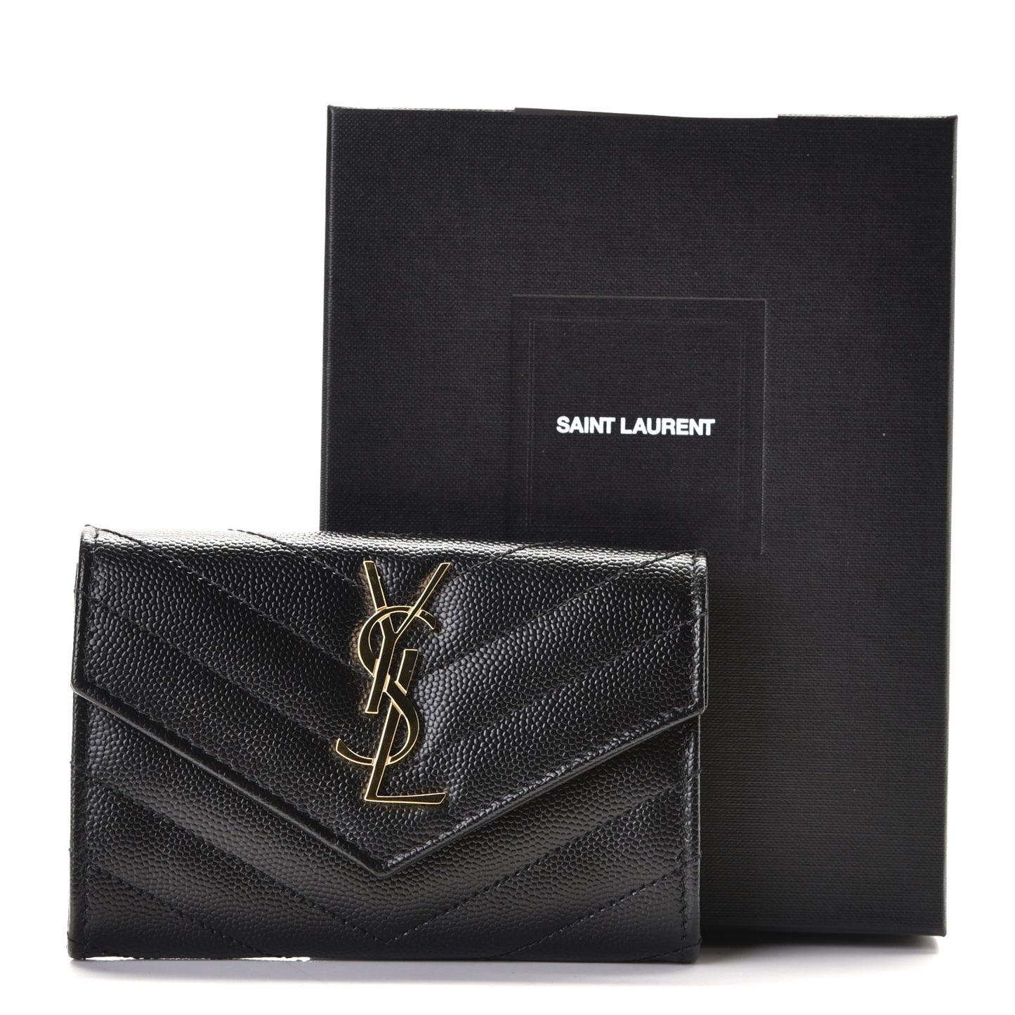 Grain De Poudre Matelasse Chevron Small Monogram Envelope Wallet Black