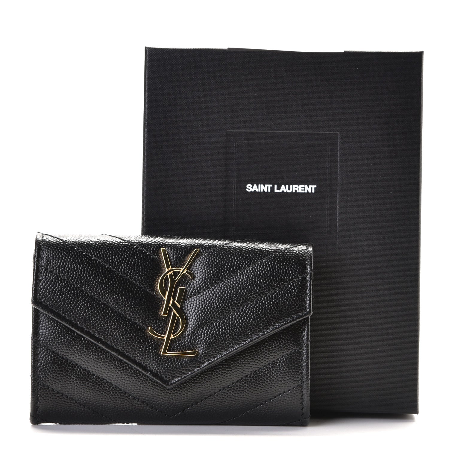 Saint Laurent Grain De Poudre Matelasse Chevron Small Monogram Envelope Wallet Black 8 of 8