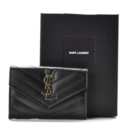 Saint Laurent Grain De Poudre Matelasse Chevron Small Monogram Envelope Wallet Black 8 of 8