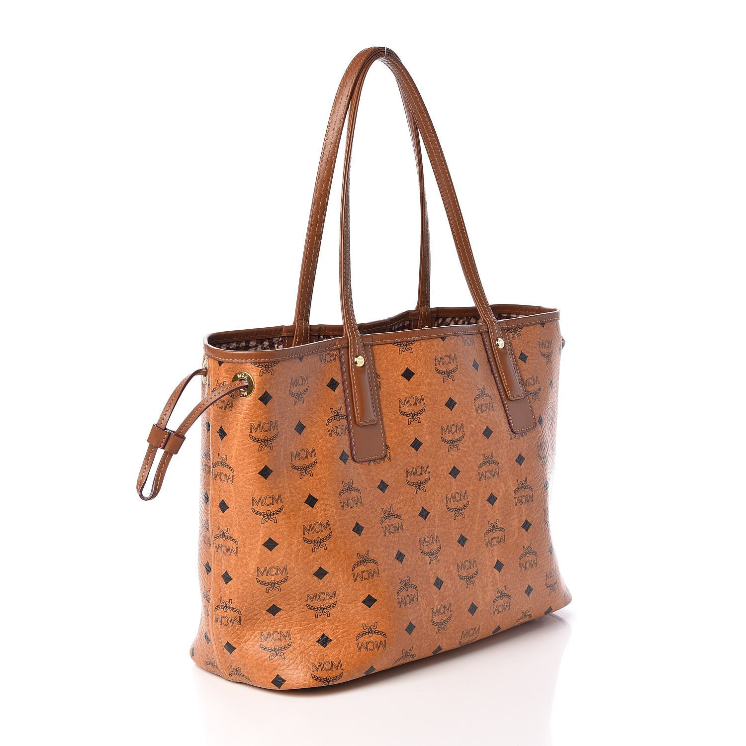MCM Visetos Medium Liz Reversible Shopper Tote Cognac 5 of 13