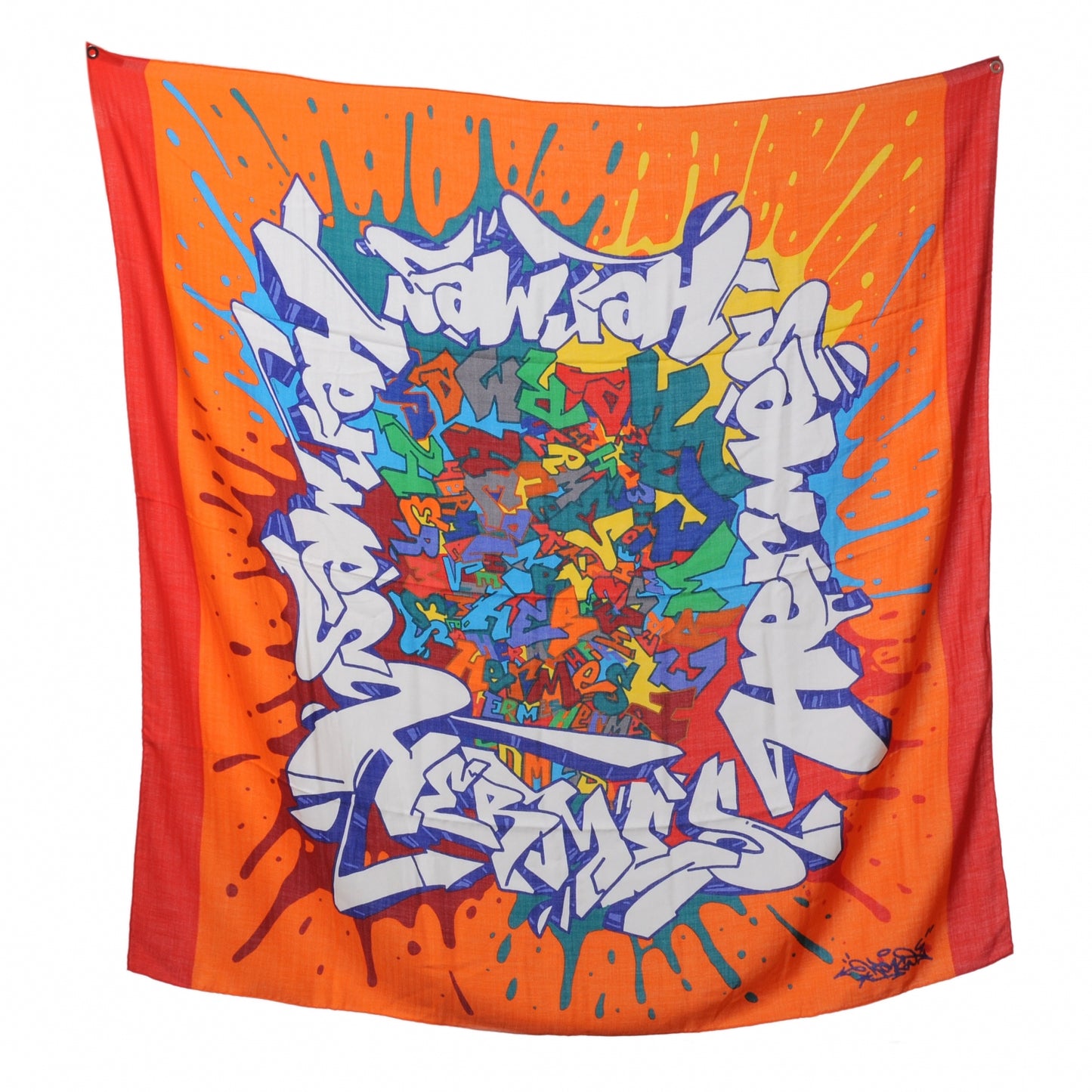 Silk Cashmere Graff Graffiti Shawl 140 Orange