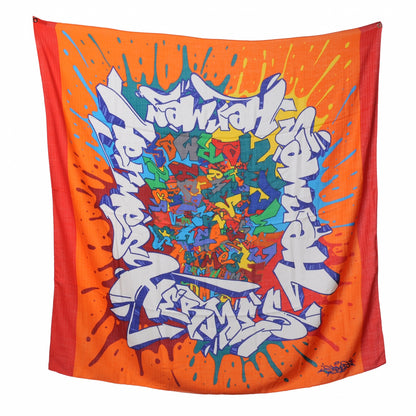 Hermes Silk Cashmere Graff Graffiti Shawl 140 Orange 2 of 6