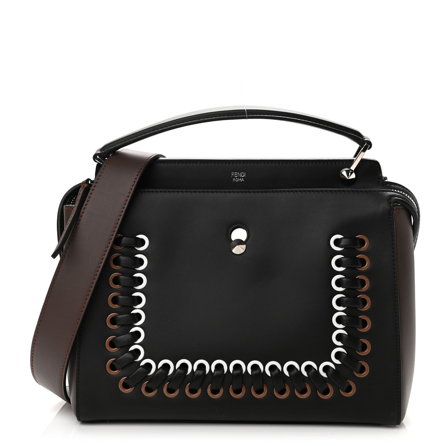 Vitello Baltico Shiny Nappa Lace Up DotCom Satchel Black Moresco Multicolor
