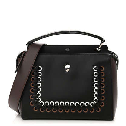 Fendi Vitello Baltico Shiny Nappa Lace Up DotCom Satchel Black Moresco Multicolor 1 of 10
