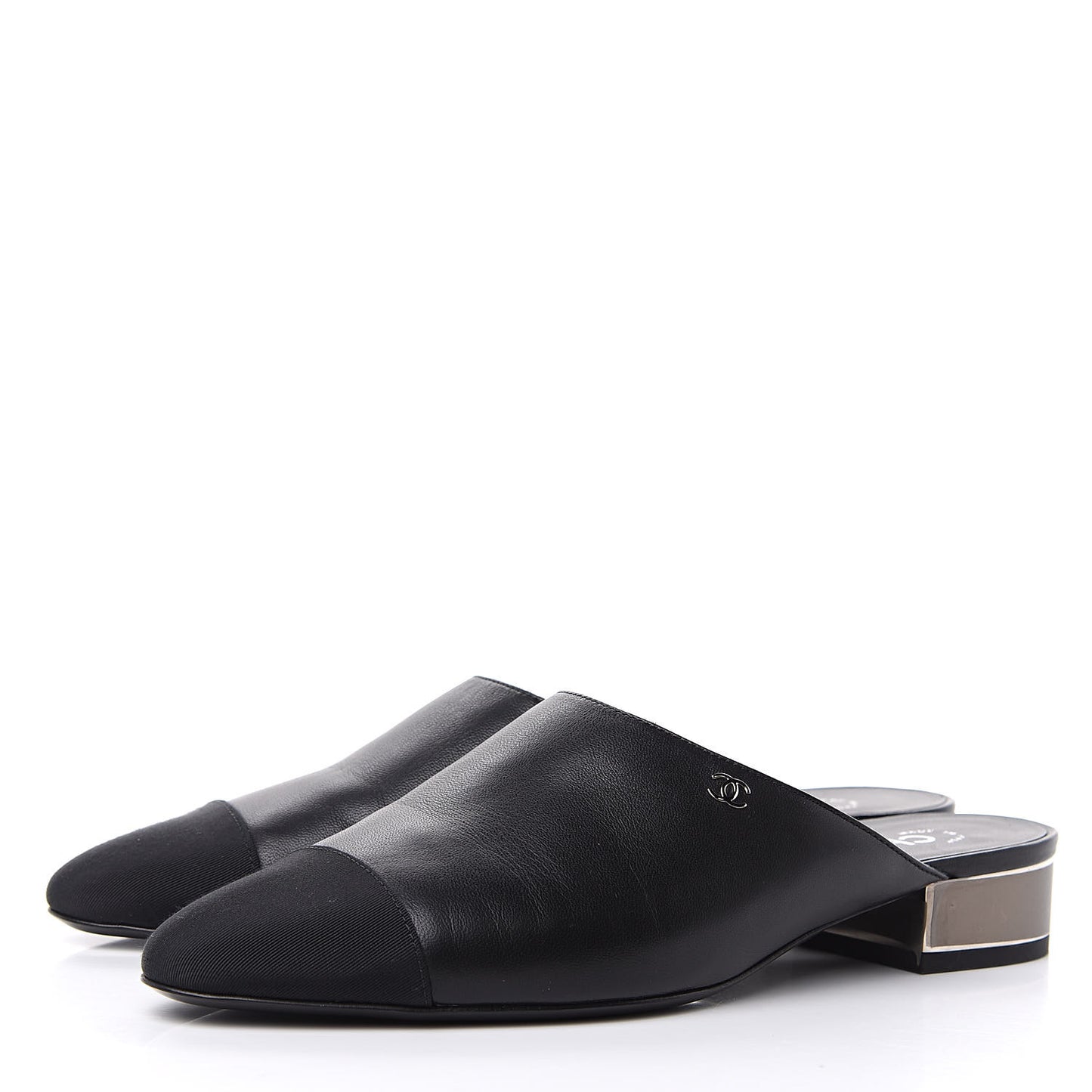 Lambskin Grosgrain Cap Toe CC Mules 39 Black