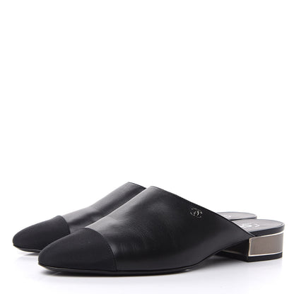 Chanel Lambskin Grosgrain Cap Toe CC Mules 39 Black 3 of 10