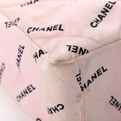 Chanel Canvas Quilted Printed Logo Tote Pink Black 13 of 24