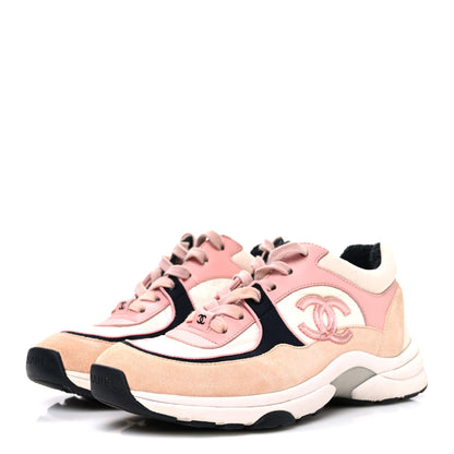 Chanel Nylon Lambskin Suede Calfskin CC Sneakers 35 Pink White Black 4 of 9
