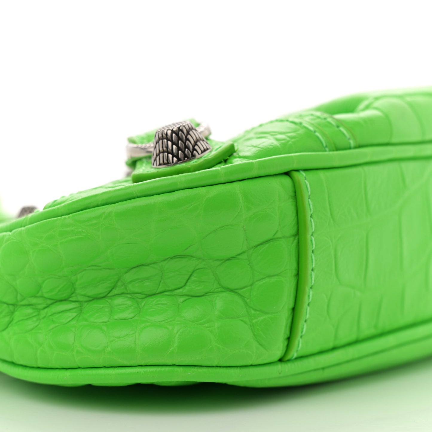 Extra Supple Calfskin Crocodile Embossed Le Cagole Mini Purse With Chain Acid Green