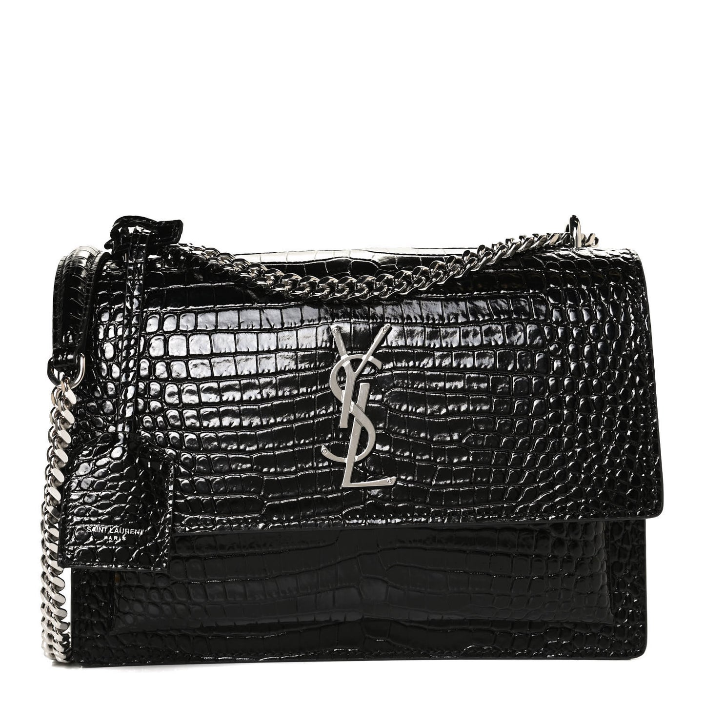 Calfskin Crocodile Embossed Medium Monogram Sunset Black