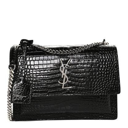 Saint Laurent Calfskin Crocodile Embossed Medium Monogram Sunset Black 1 of 12