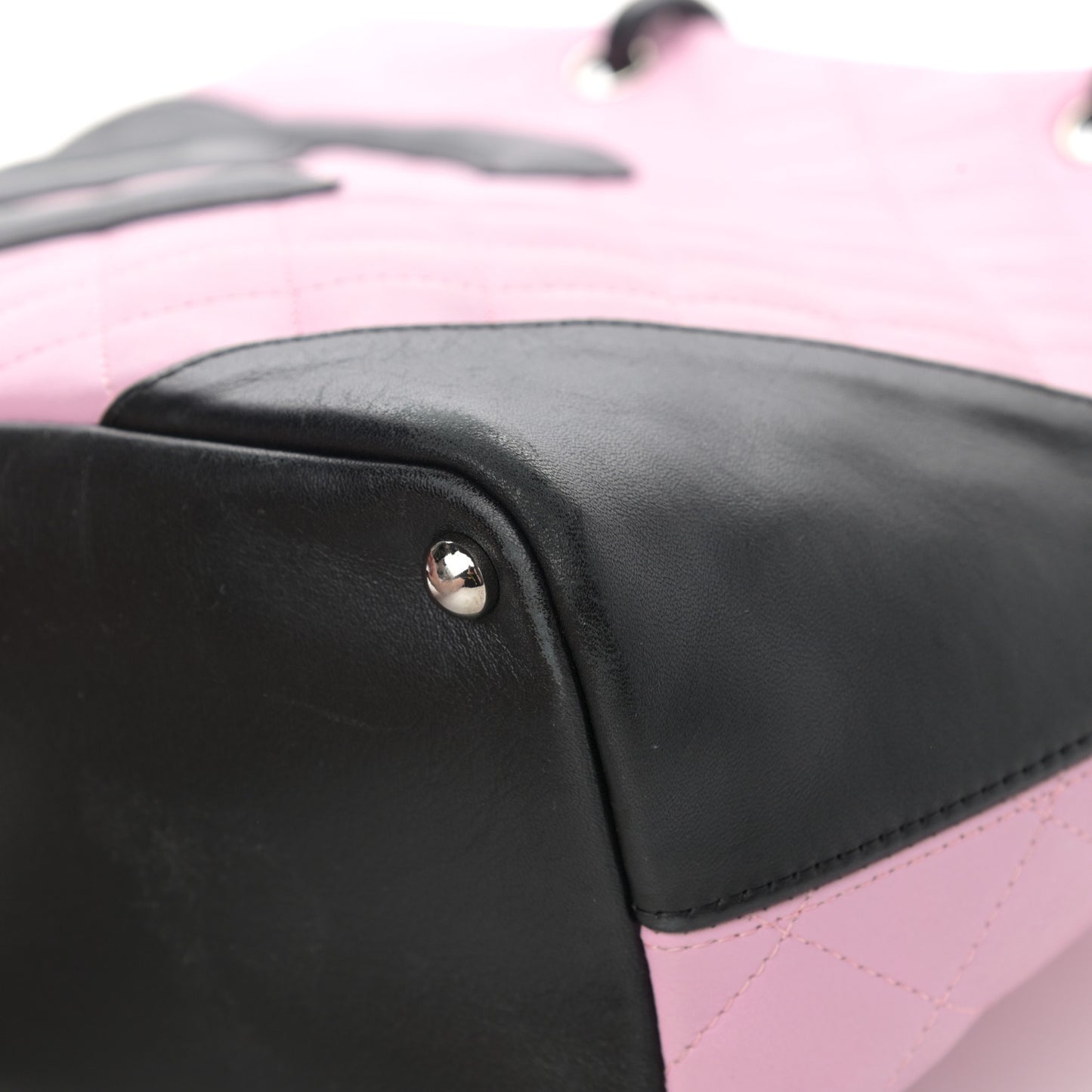 Calfskin Quilted Medium Cambon Tote Pink Black