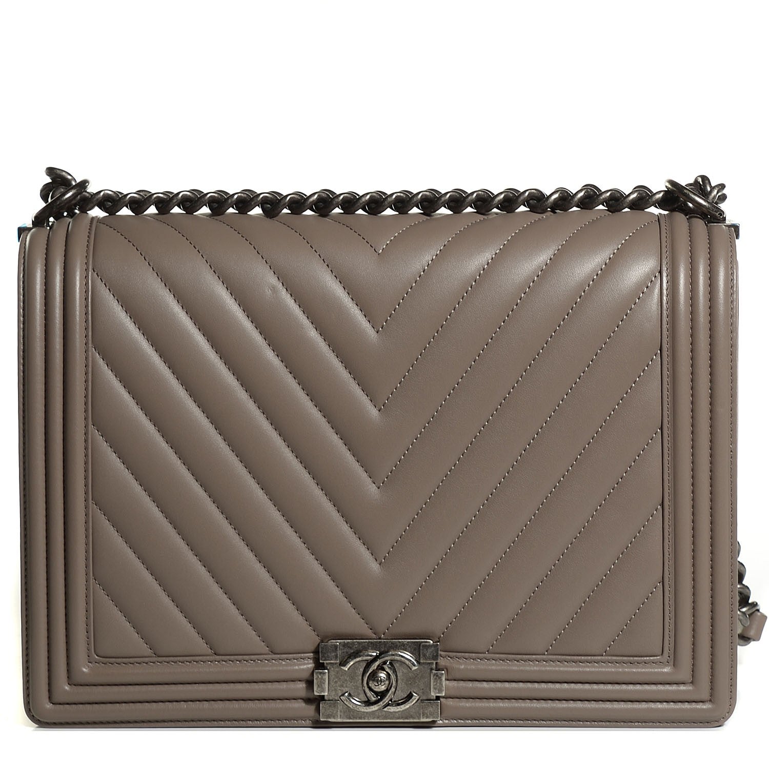Chanel Calfskin Chevron Large Boy Flap Grey 1 of 8