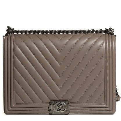 Chanel Calfskin Chevron Large Boy Flap Grey 1 of 8