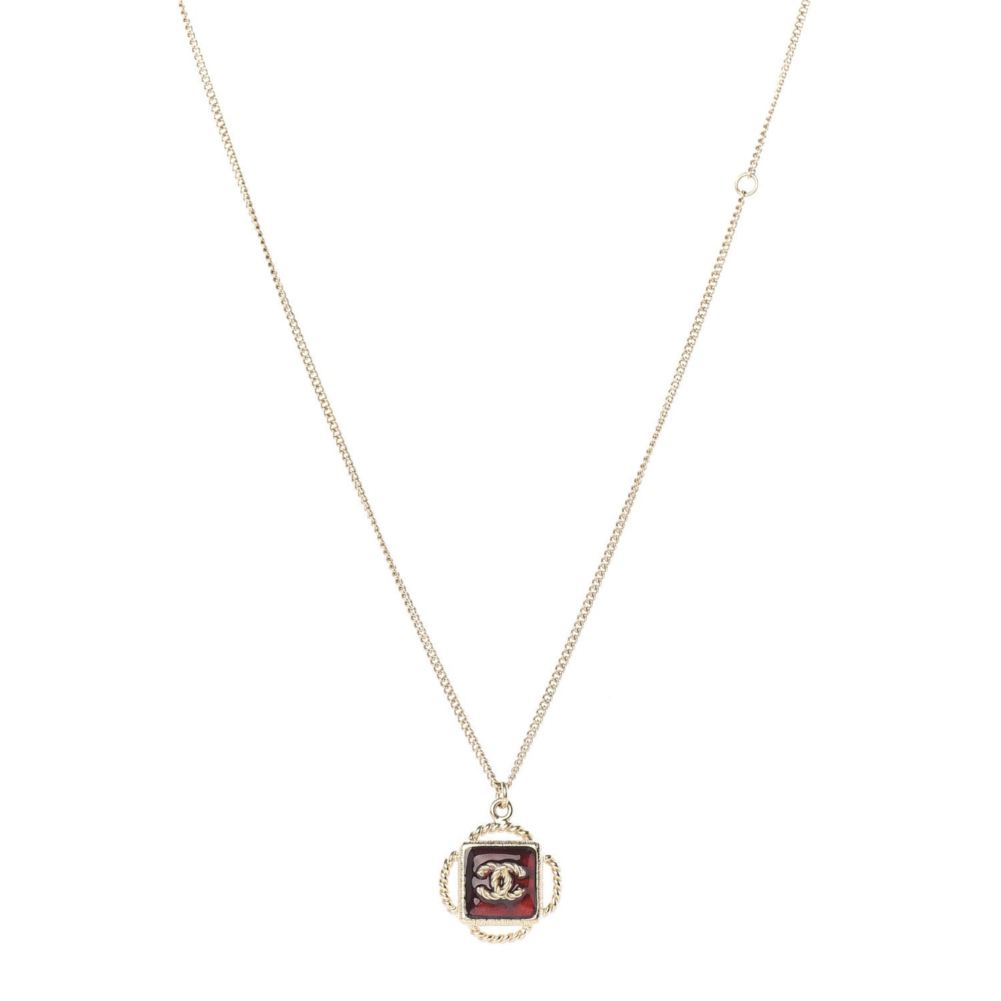 Gripoix Poured Glass CC Pendant Necklace Red Gold