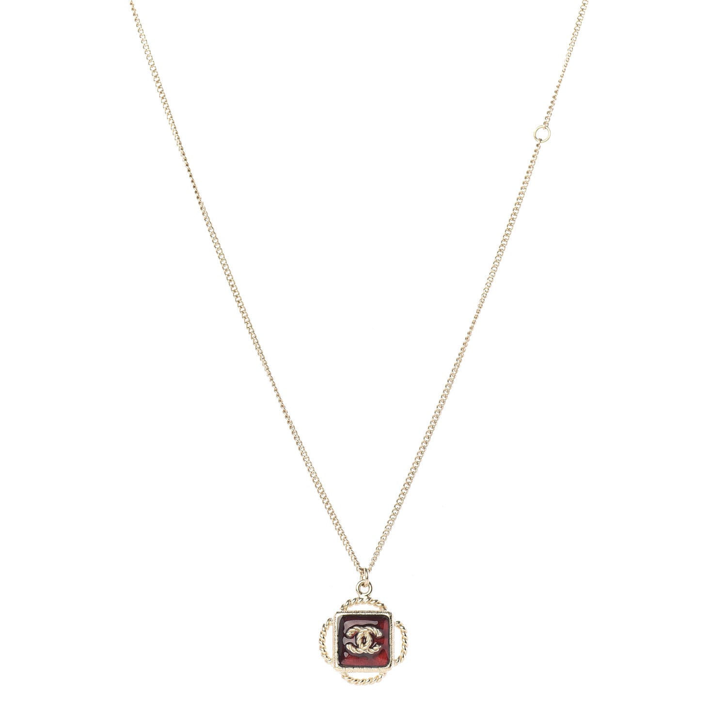 Chanel Gripoix Poured Glass CC Pendant Necklace Red Gold 1 of 5