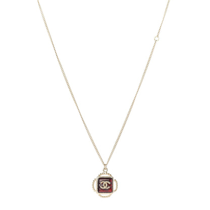 Chanel Gripoix Poured Glass CC Pendant Necklace Red Gold 1 of 5
