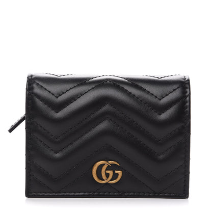 Gucci Calfskin Matelasse GG Marmont Card Case Wallet Black 1 of 8