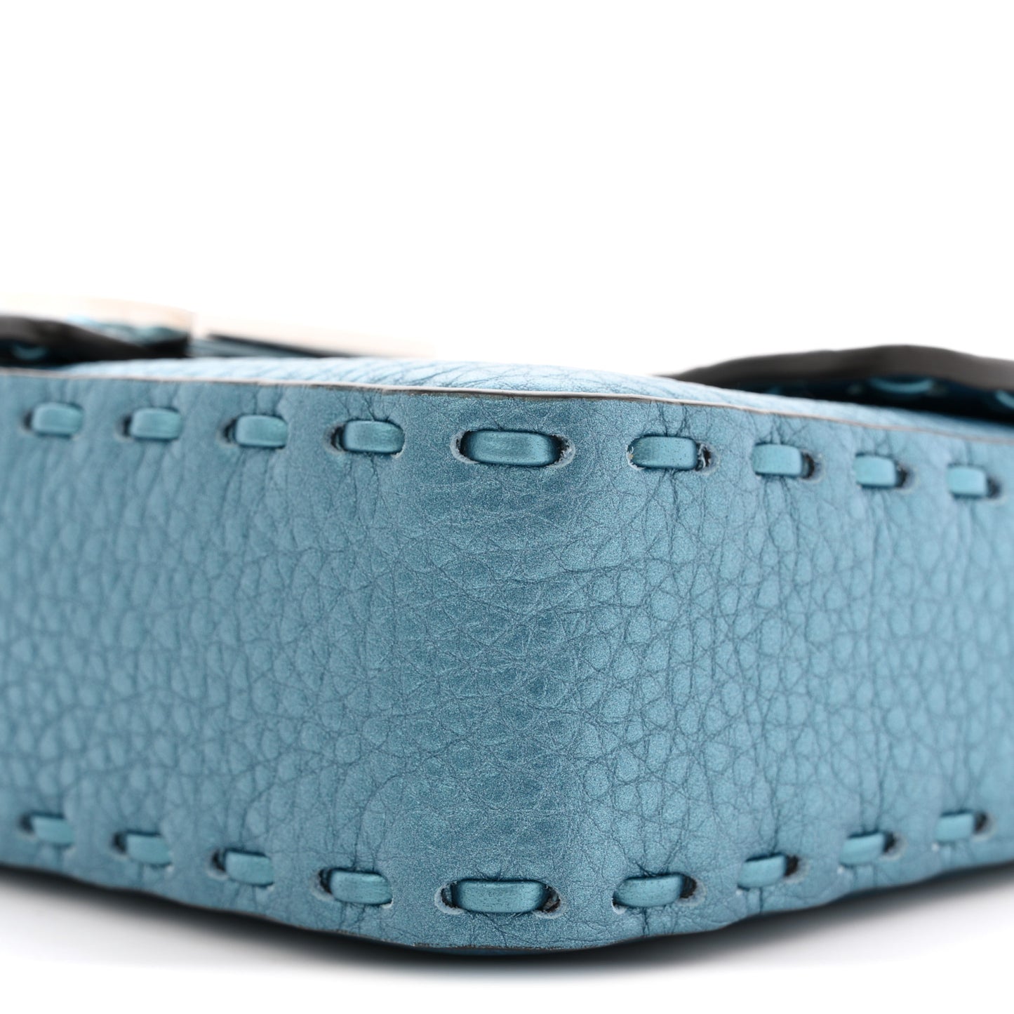 Metallic Cuoio Roma Sellerissima Nappa Sintetica Tape Stitch Mini Baguette Placca Argento