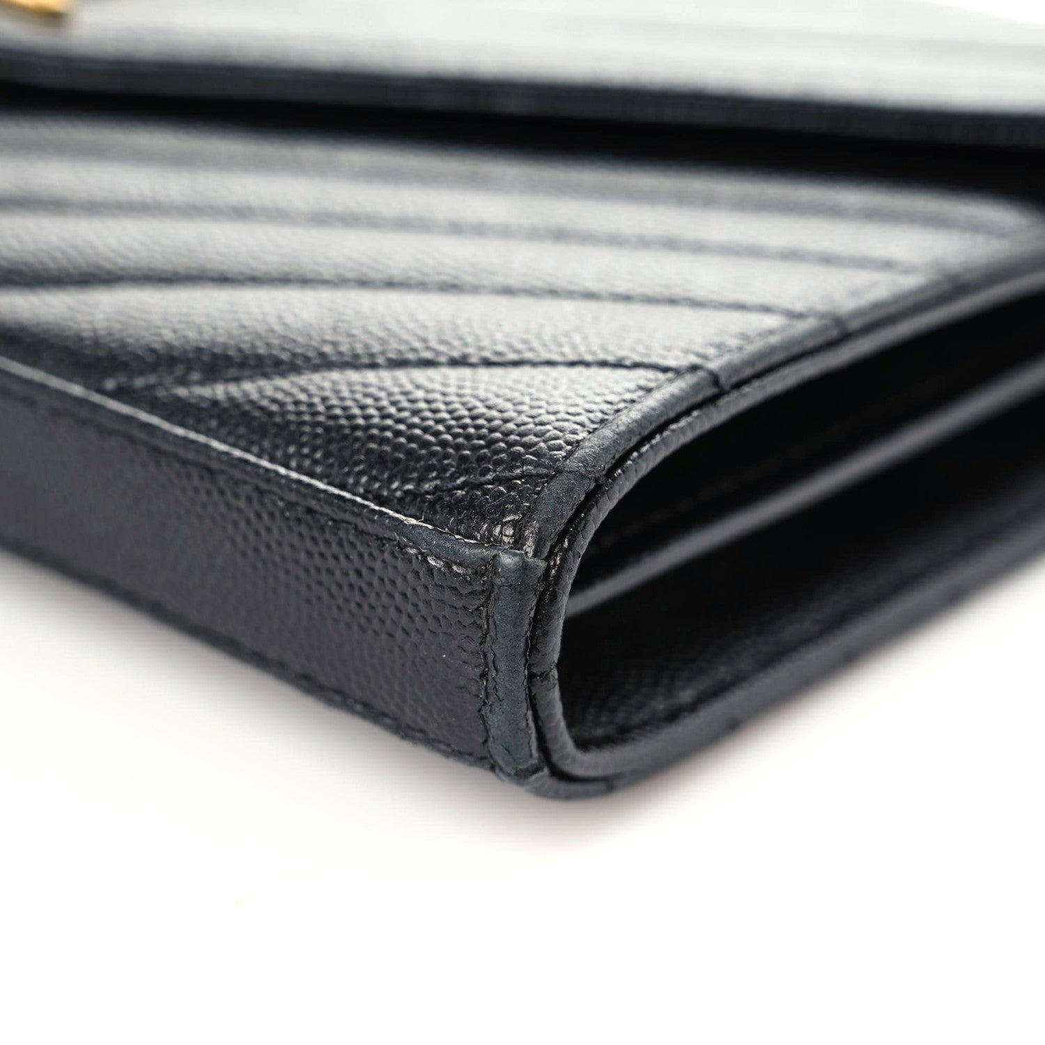 Saint Laurent Grain De Poudre Matelasse Chevron Monogram Chain Wallet Black 6 of 14