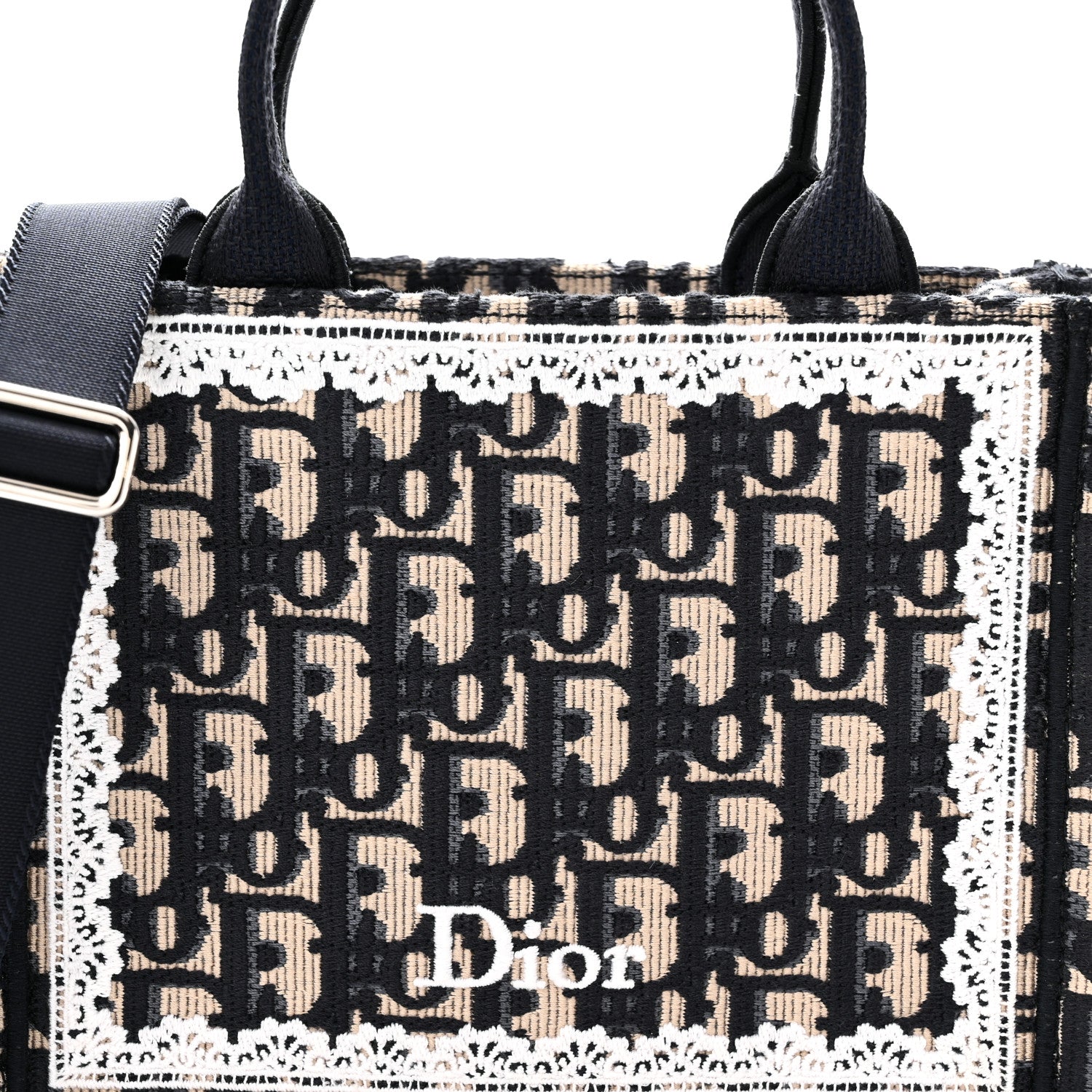 Christian Dior Oblique Embroidered Lace Mini Book Tote With Strap Blue White 7 of 9