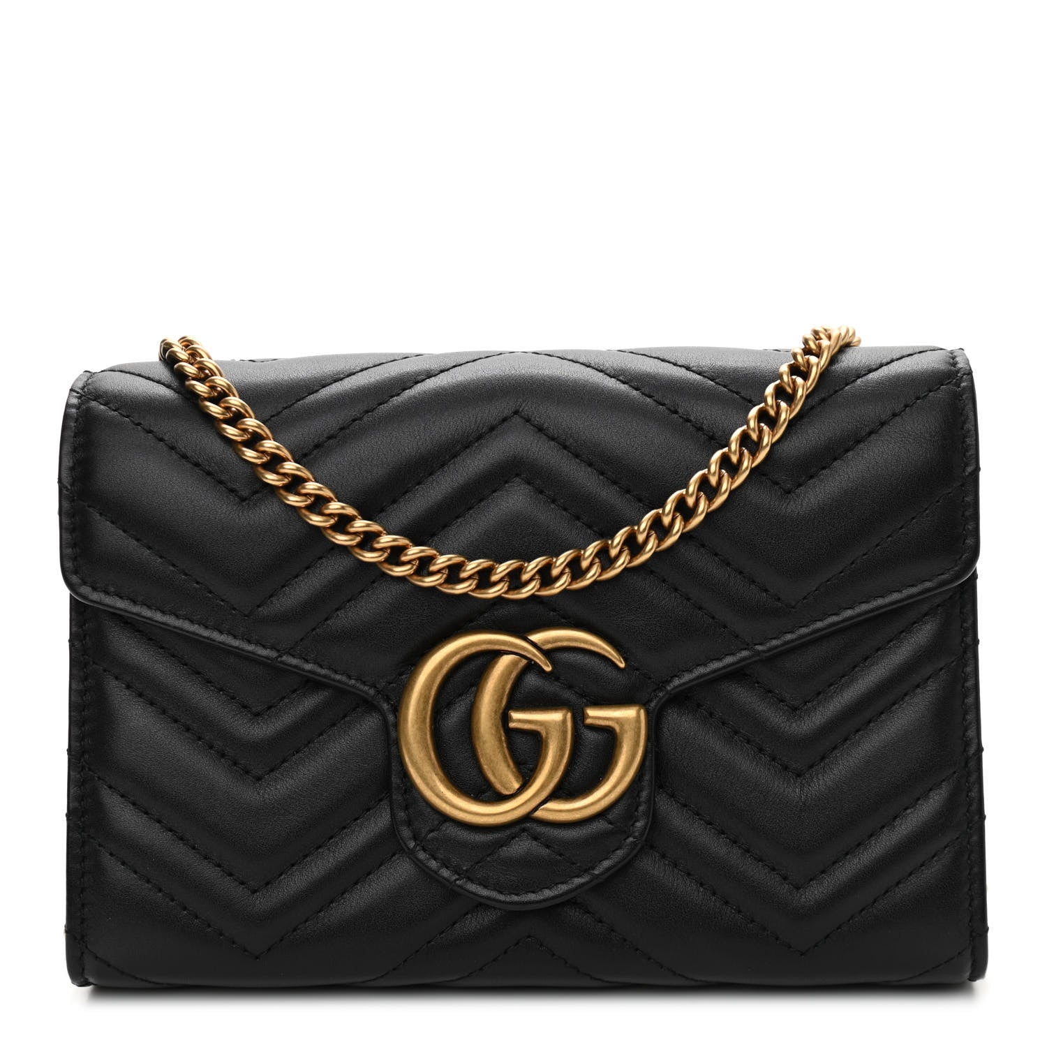Gucci Calfskin Matelasse GG Marmont Chain Wallet Black 1 of 14