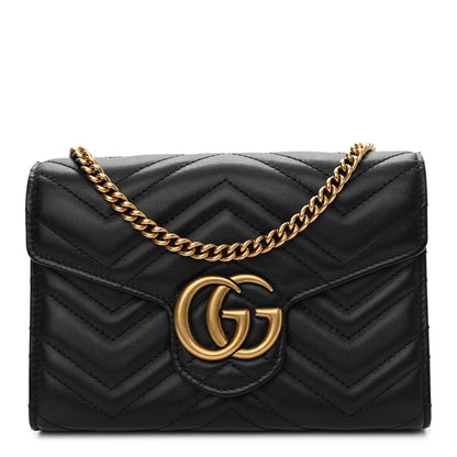 Gucci Calfskin Matelasse GG Marmont Chain Wallet Black 1 of 14