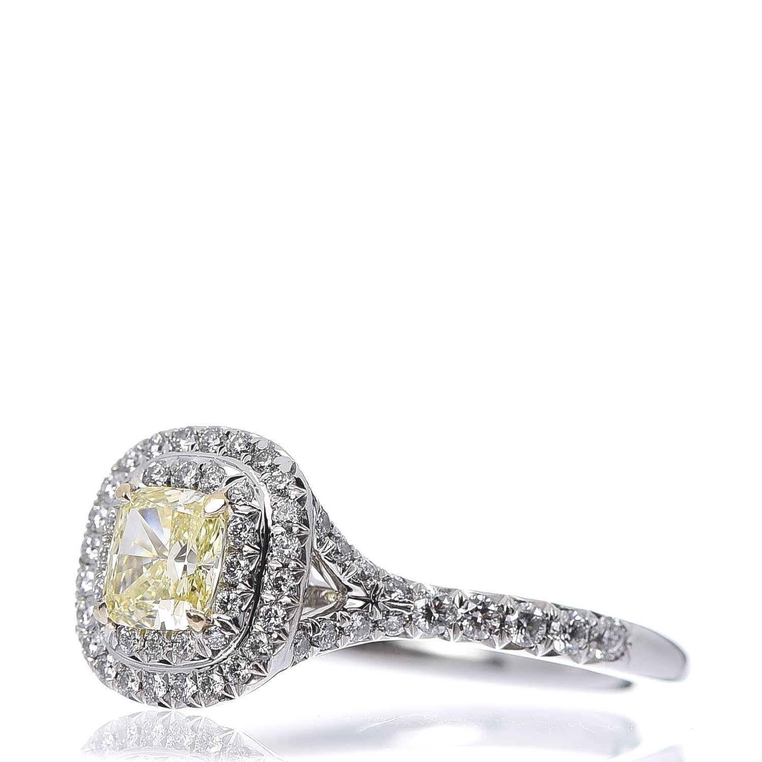 Tiffany Platinum 18K Yellow Gold Fancy Yellow Diamond .53ct Soleste Engagement Ring 50 5.5 3 of 7