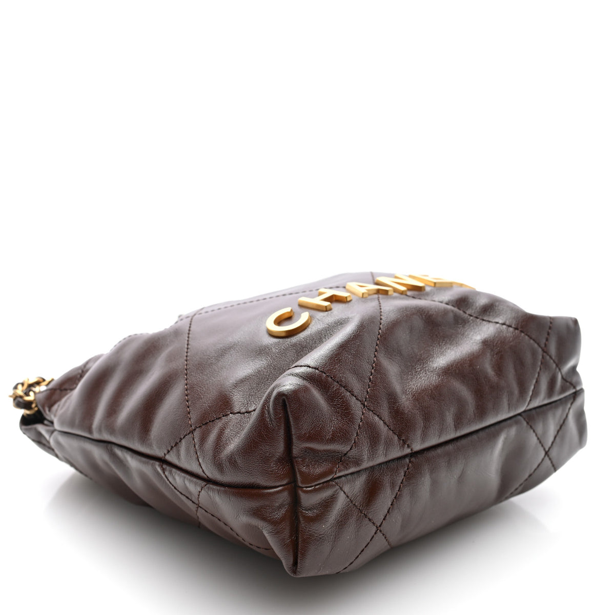 Shiny Calfskin Quilted Mini Chanel 22 Brown