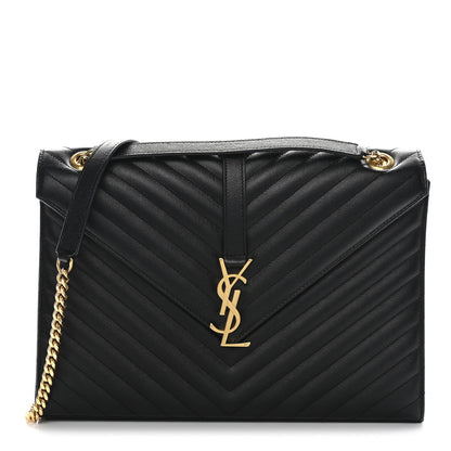 Saint Laurent Grain De Poudre Matelasse Chevron Large Monogram Satchel Black 1 of 12