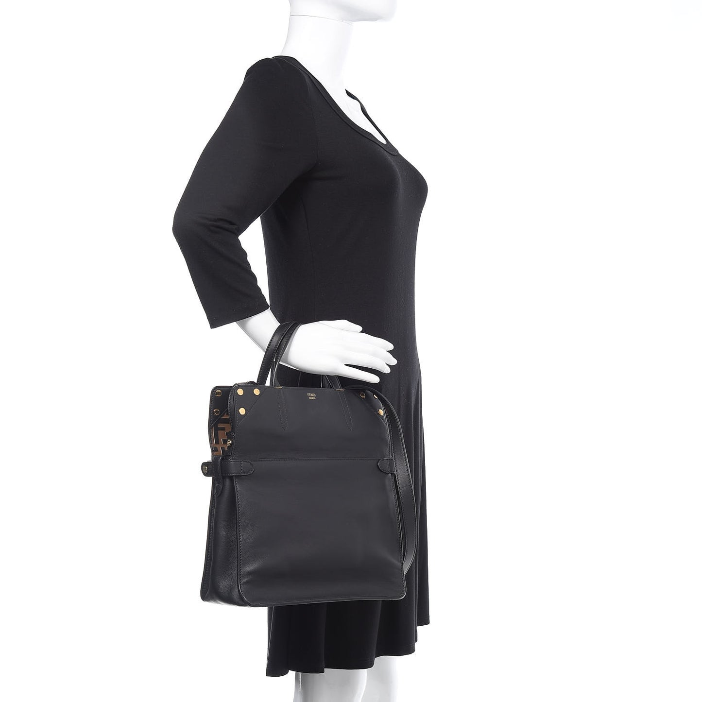 Vitello Grace Bi-Color FF 1974 Embossed Flip Tote Black Maya