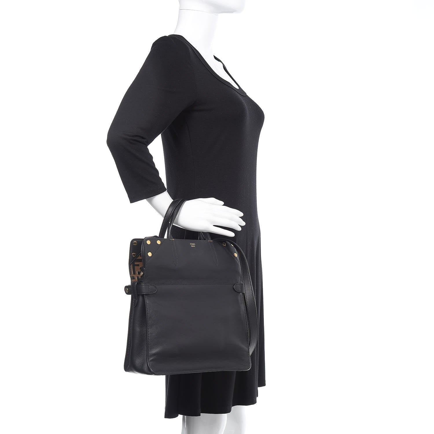 Fendi Vitello Grace Bi-Color FF 1974 Embossed Flip Tote Black Maya 3 of 14