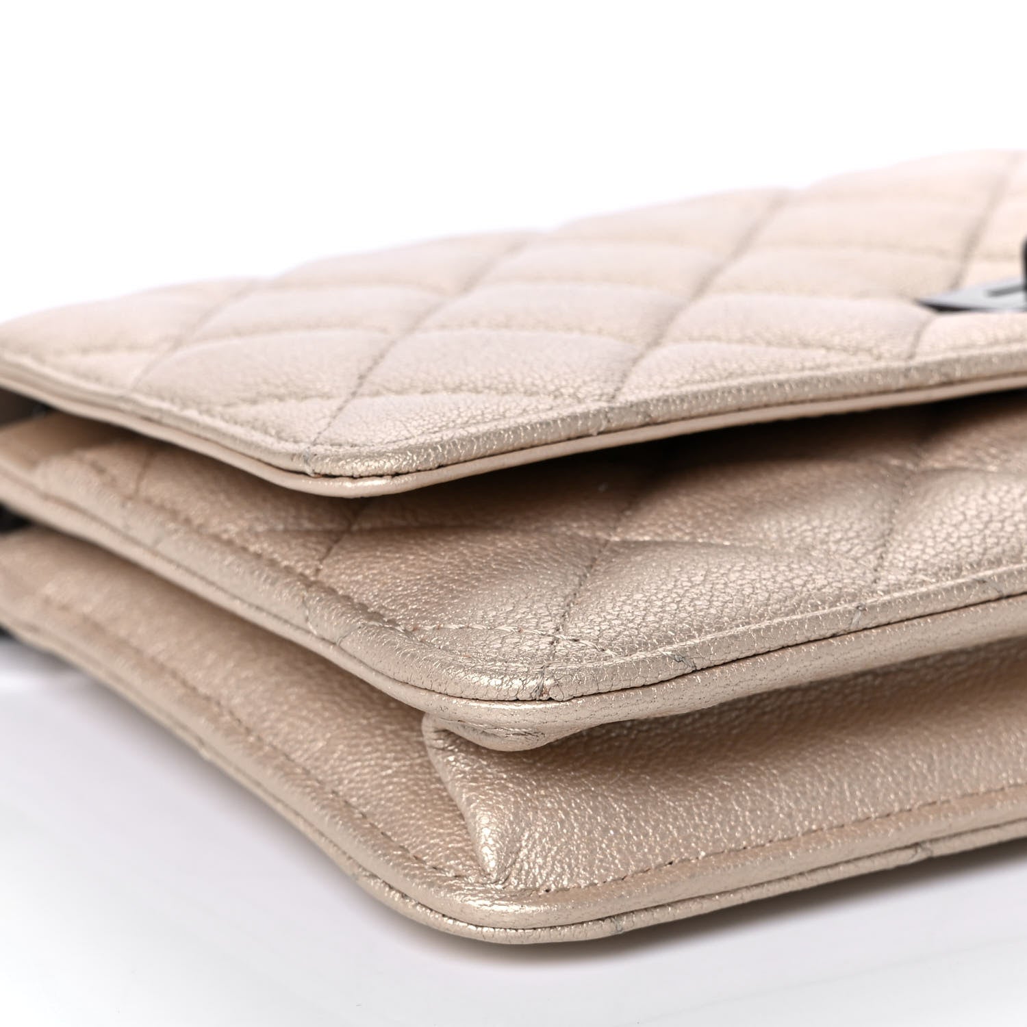 Chanel Metallic Sheepskin Quilted Reissue Wallet On Chain WOC Beige 12 of 13