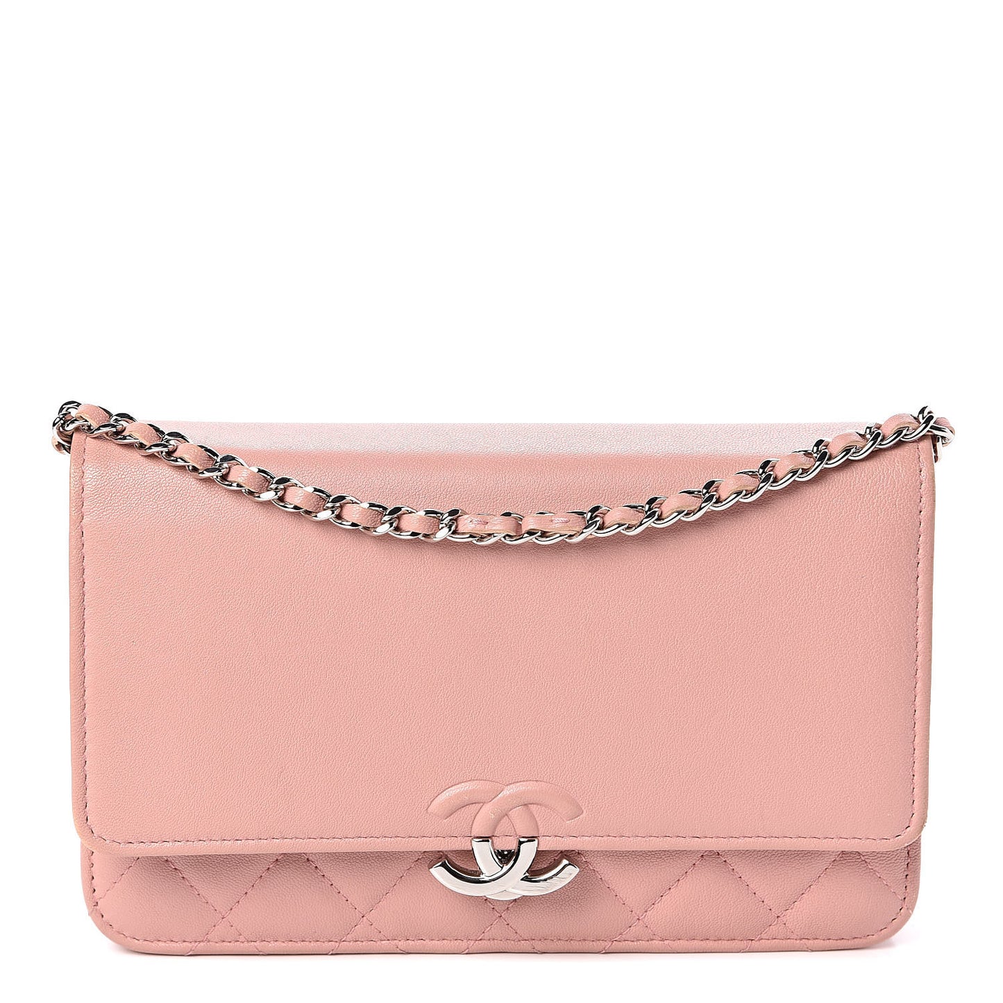 Goatskin Quilted CC Box Wallet on Chain WOC Pink