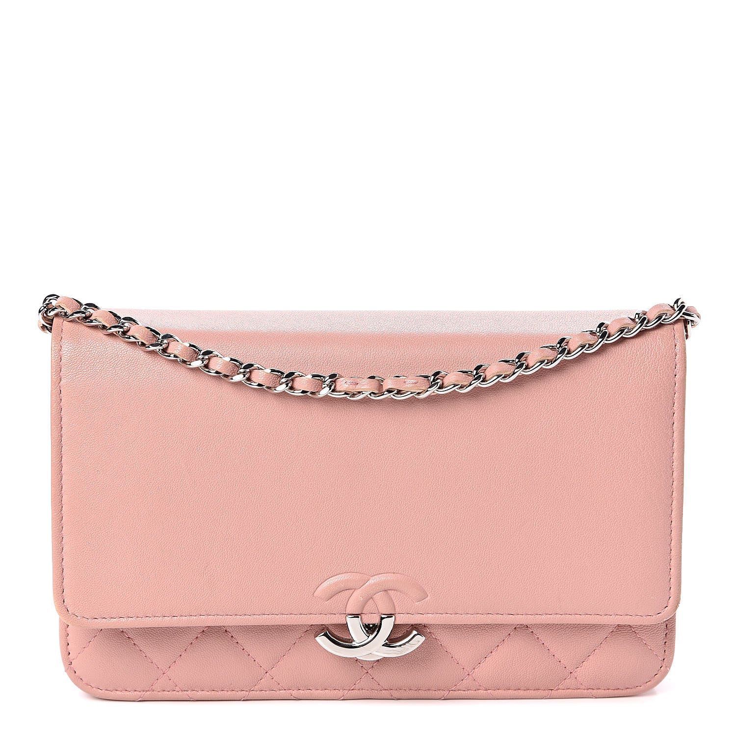 Chanel Goatskin Quilted CC Box Wallet on Chain WOC Pink 1 of 14
