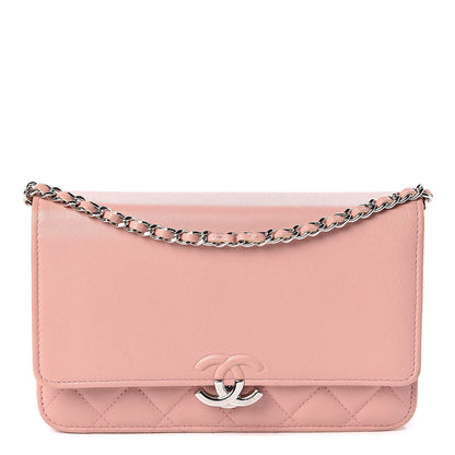 Chanel Goatskin Quilted CC Box Wallet on Chain WOC Pink 1 of 14
