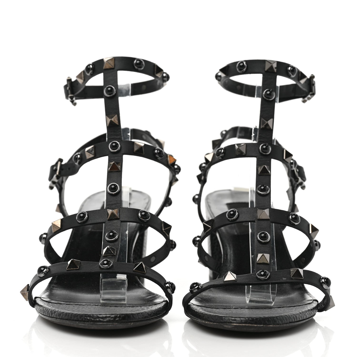 Valentino Garavani Calfskin Onyx Rockstud Rolling 60mm Caged Sandals 38 Black 2 of 7