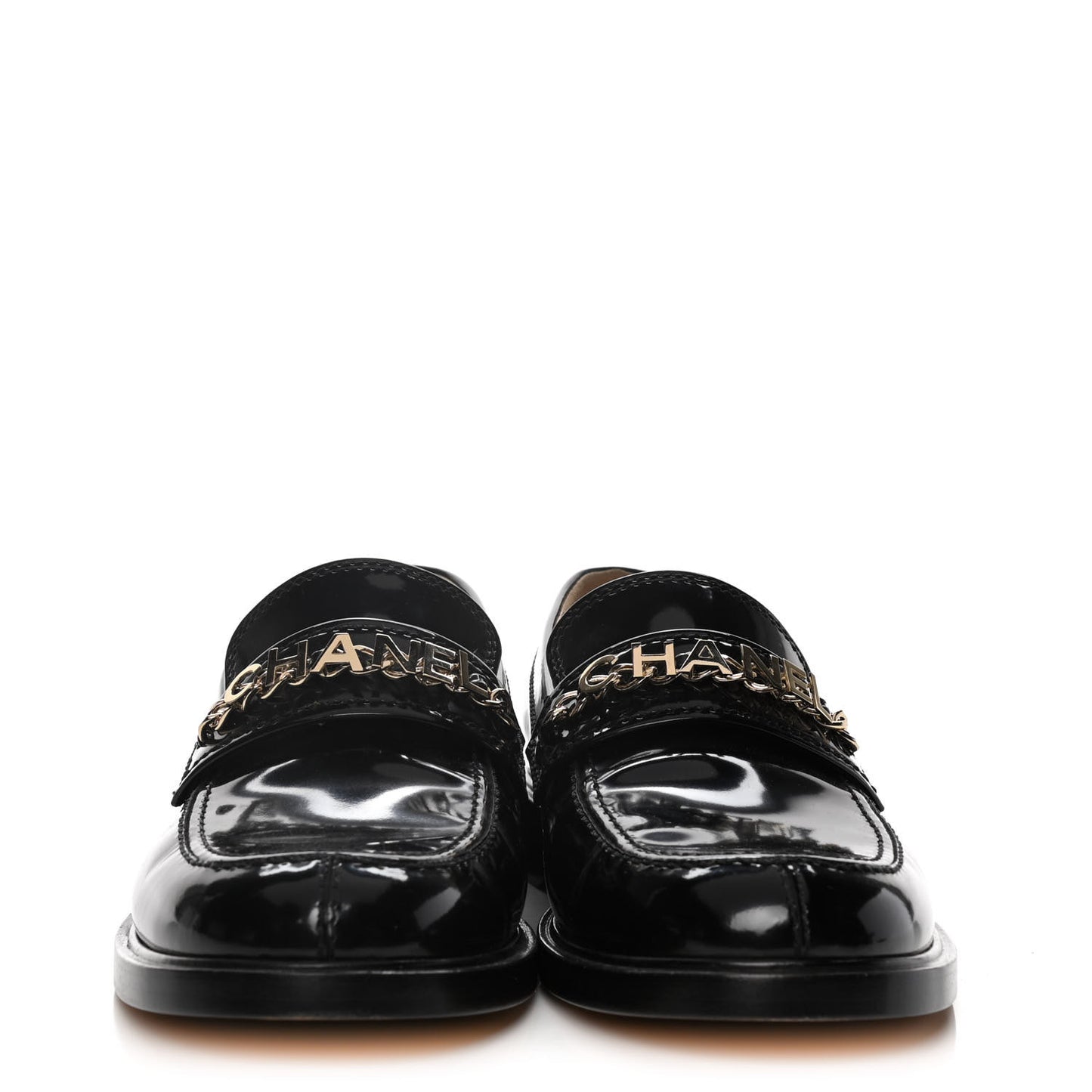 Shiny Calfskin Logo Loafers 40.5 Black