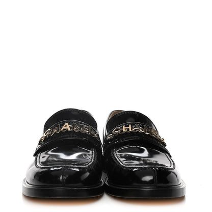 Chanel Shiny Calfskin Logo Loafers 40.5 Black 2 of 16