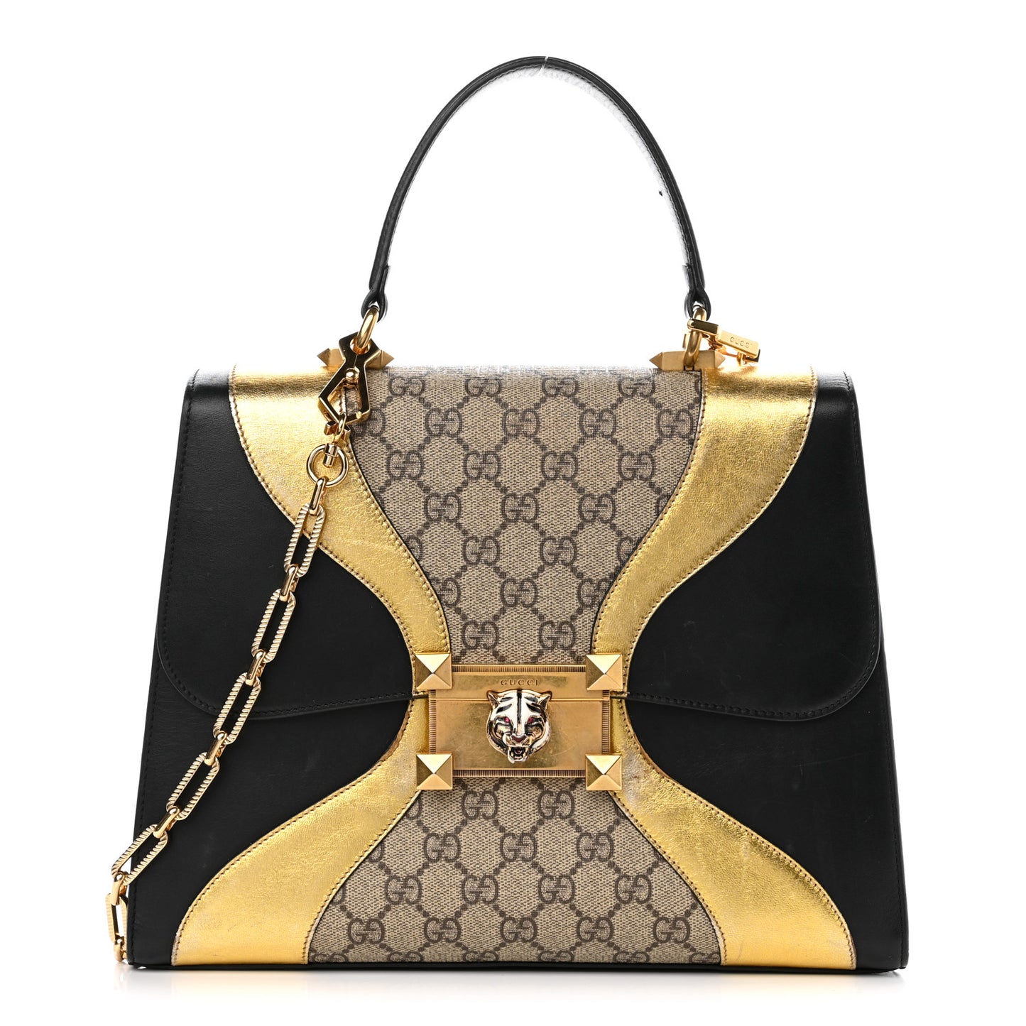 Nappa GG Supreme Monogram Medium Osiride Top Handle Bag Black Oro Vecchio Beige Ebony