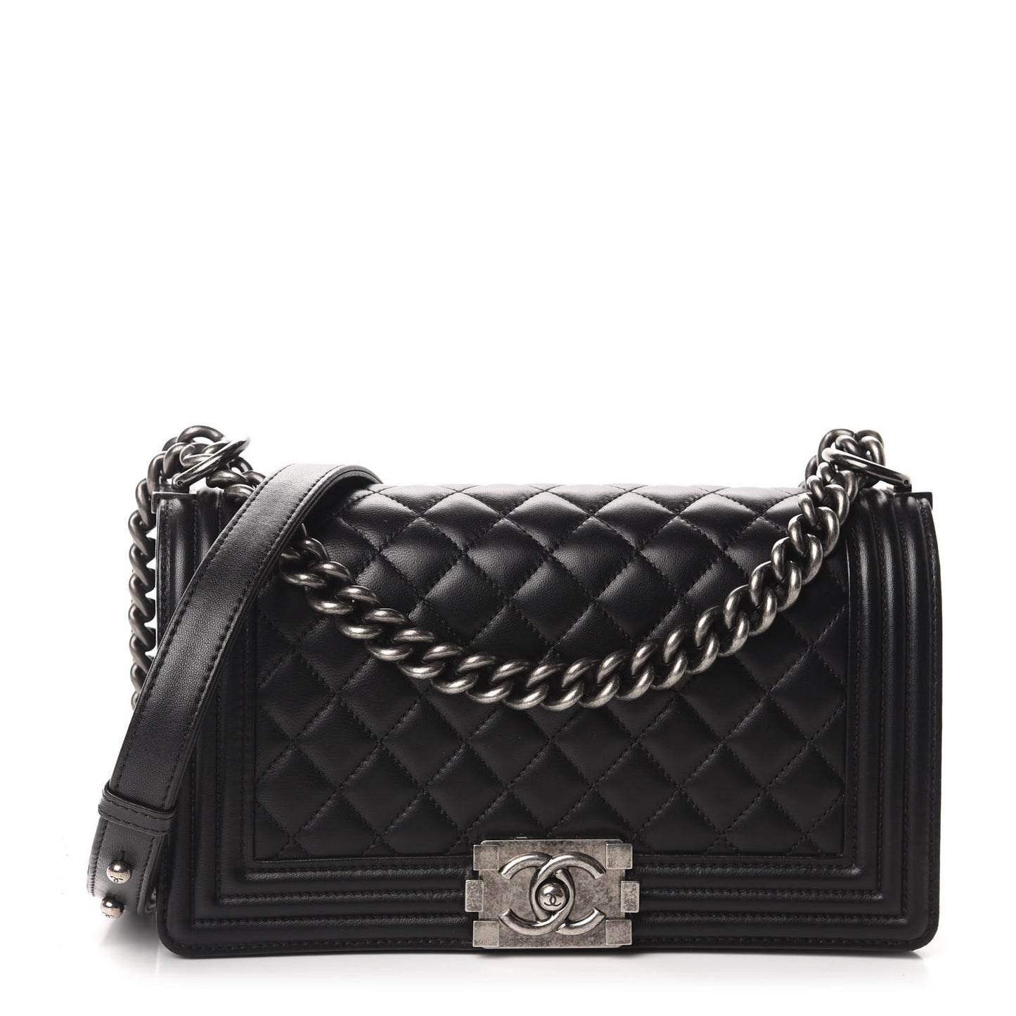 Lambskin Quilted Medium Boy Flap Black