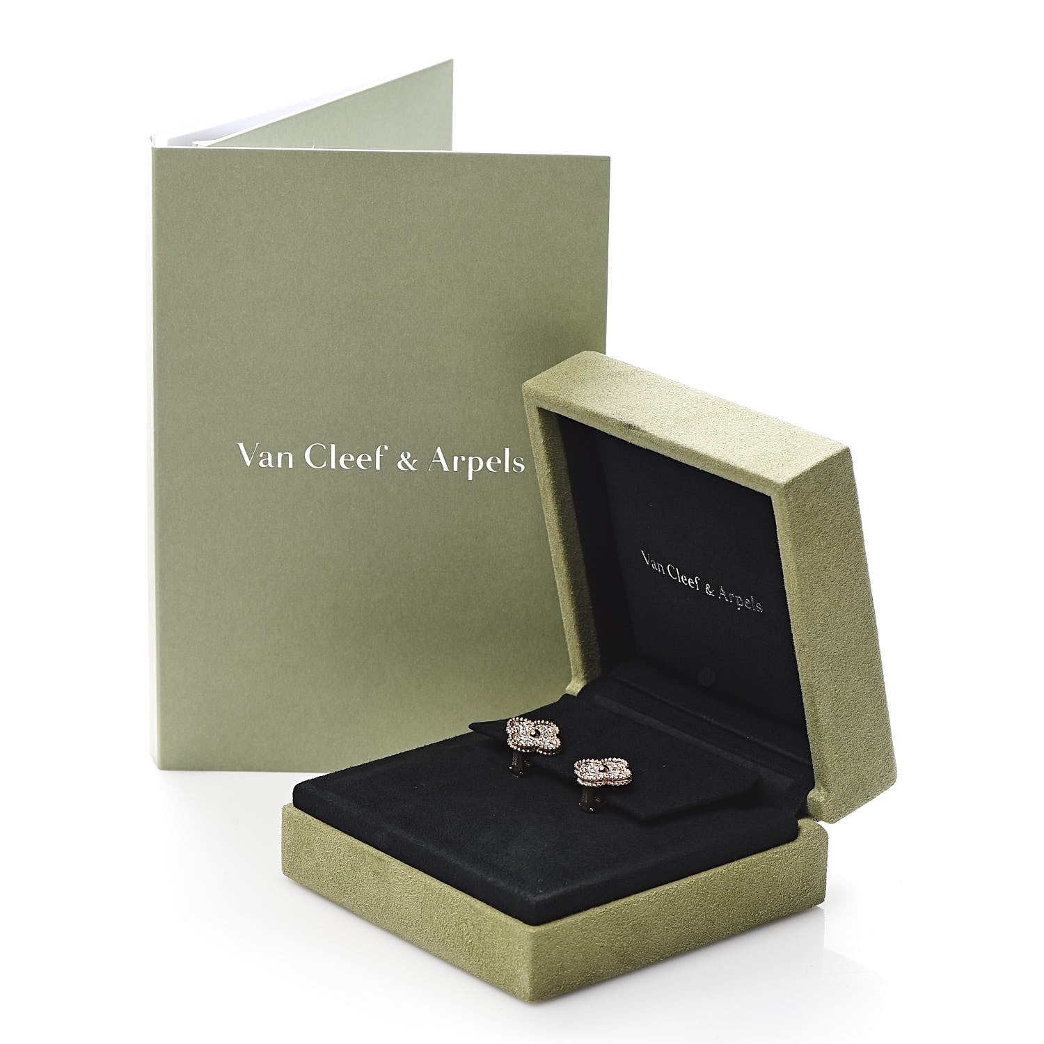 Van Cleef & Arpels 18K Rose Gold Diamond Vintage Alhambra Earrings 5 of 5