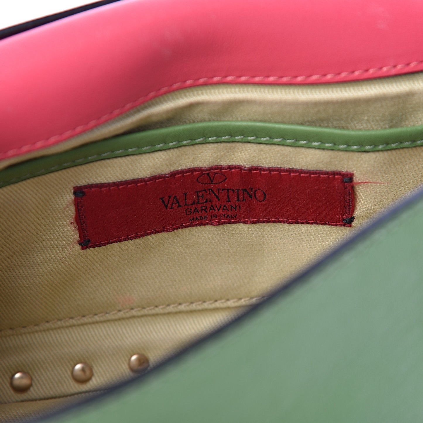 Vitello Colorblock Mini Rockstud Flap Saddle Crossbody Bag Deep Rose Green Grey Scarlet
