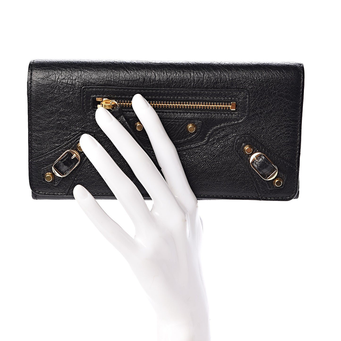 Agneau Classic Gold Hardware Money Wallet Black