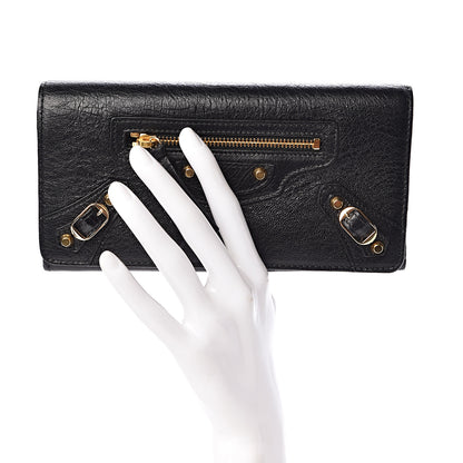Balenciaga Agneau Classic Gold Hardware Money Wallet Black 2 of 7