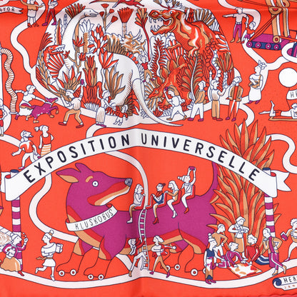 Hermes Silk Exposition Universelle Scarf 90 Rouge Creme Violet 3 of 5